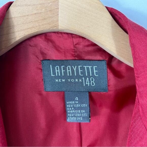 Lafayette New York148 Red Cotton Blend Open Front Boxy Short Pocket Jacket Size4 - Picture 5 of 9